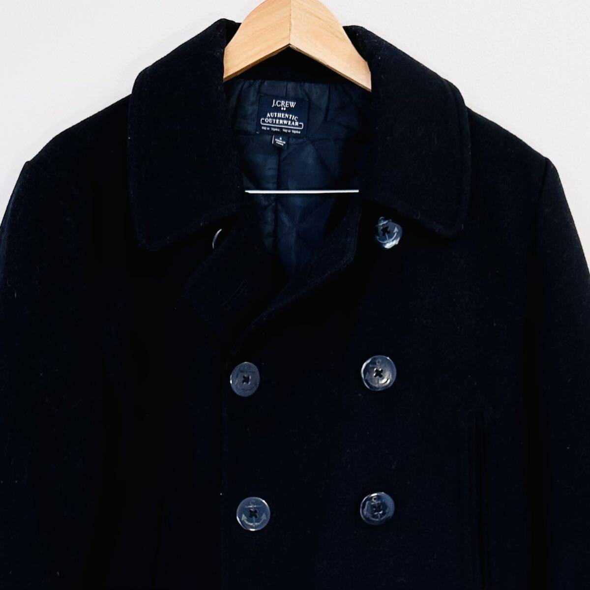 F573 J.Crew( J Crew ) size S pea coat wool double button navy series men's polyester 100%