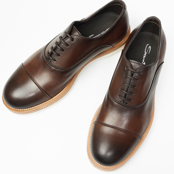 ■新品10万【SANTONI】極上の艶纏う大人の陰影/サントーニ/最高級レースアップブラウンレザーシューズ/UK6/JP25㎝程度/MADE IN ITALY 伊製_画像2