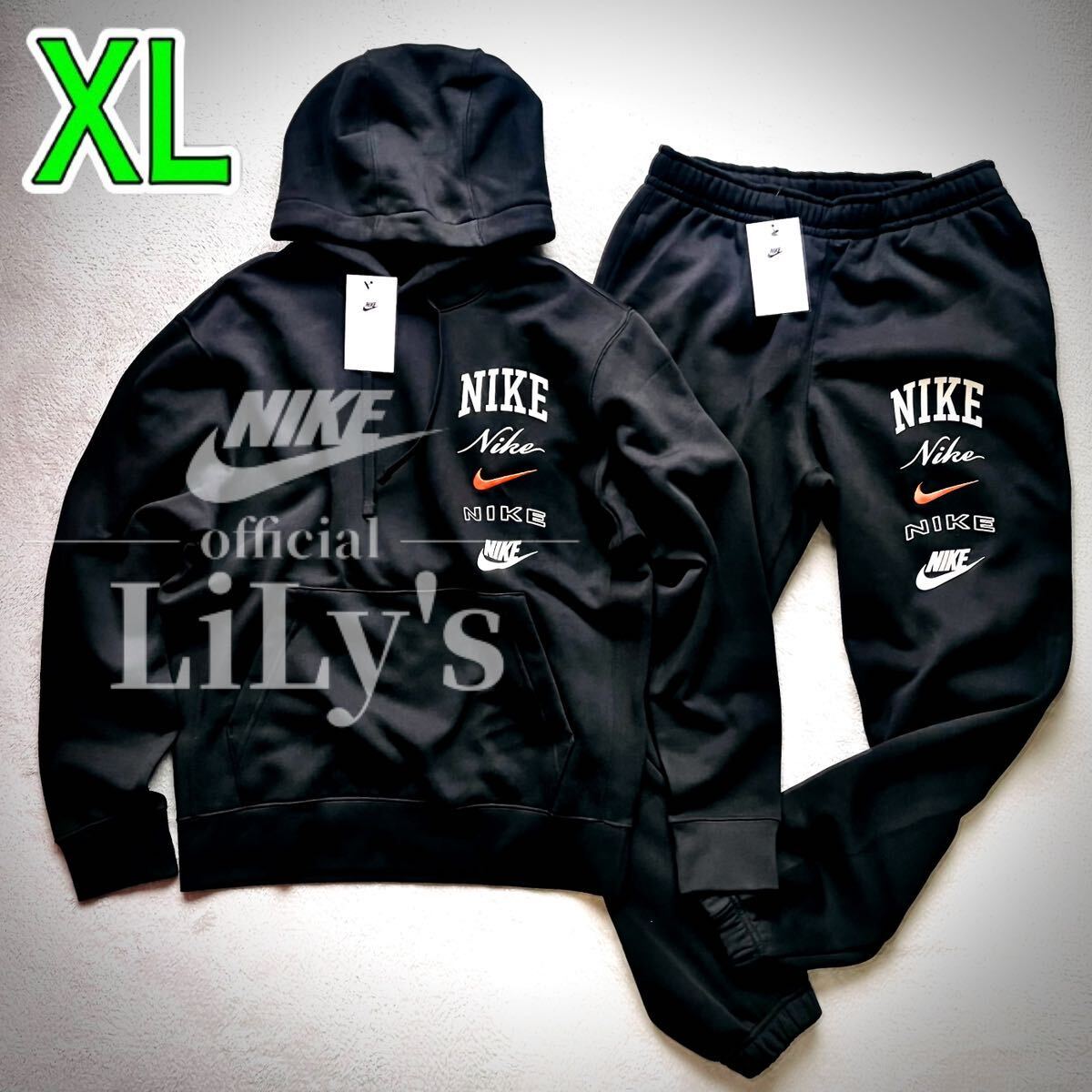 新品 NIKE上下セットアップ 黒 XL ブラック オレンジ ナイキ 新品 NIKE上下セットアップ 黒 XL ブラック オレンジ ナイキ