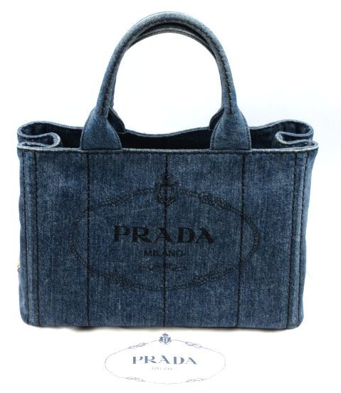 #[ прекрасный товар * брендовая сумка ] PRADA Prada kana pa Denim 1BG439 ручная сумочка Denim голубой SS размер треугольник plate женский женский 