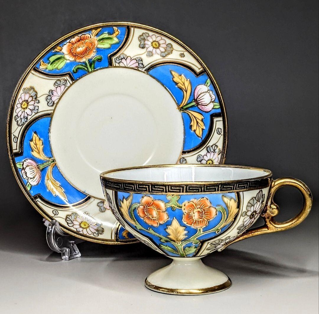 里帰り 輸出陶磁器 オールドノリタケ銘品!! 金盛上蒼華更紗紋図 里帰り 輸出陶磁器 オールドノリタケ銘品!! 金盛上蒼華更紗紋図