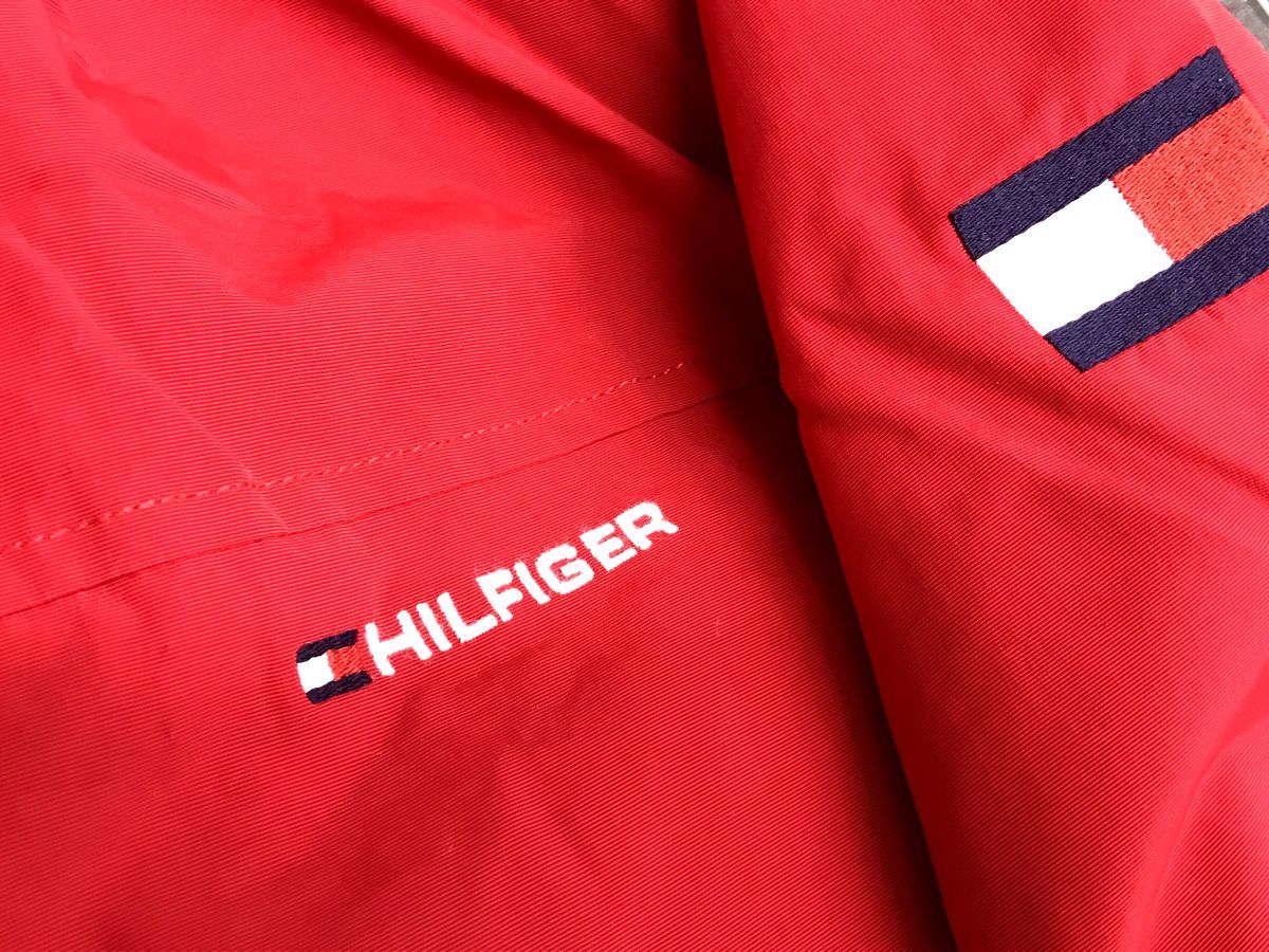 USA正規品【L】 トミーヒルフィガー TOMMY HILFIGER ナイロン ジャケット 撥水加工 フラッグロゴ 内ポケットあり フード付 赤 レッド_画像6