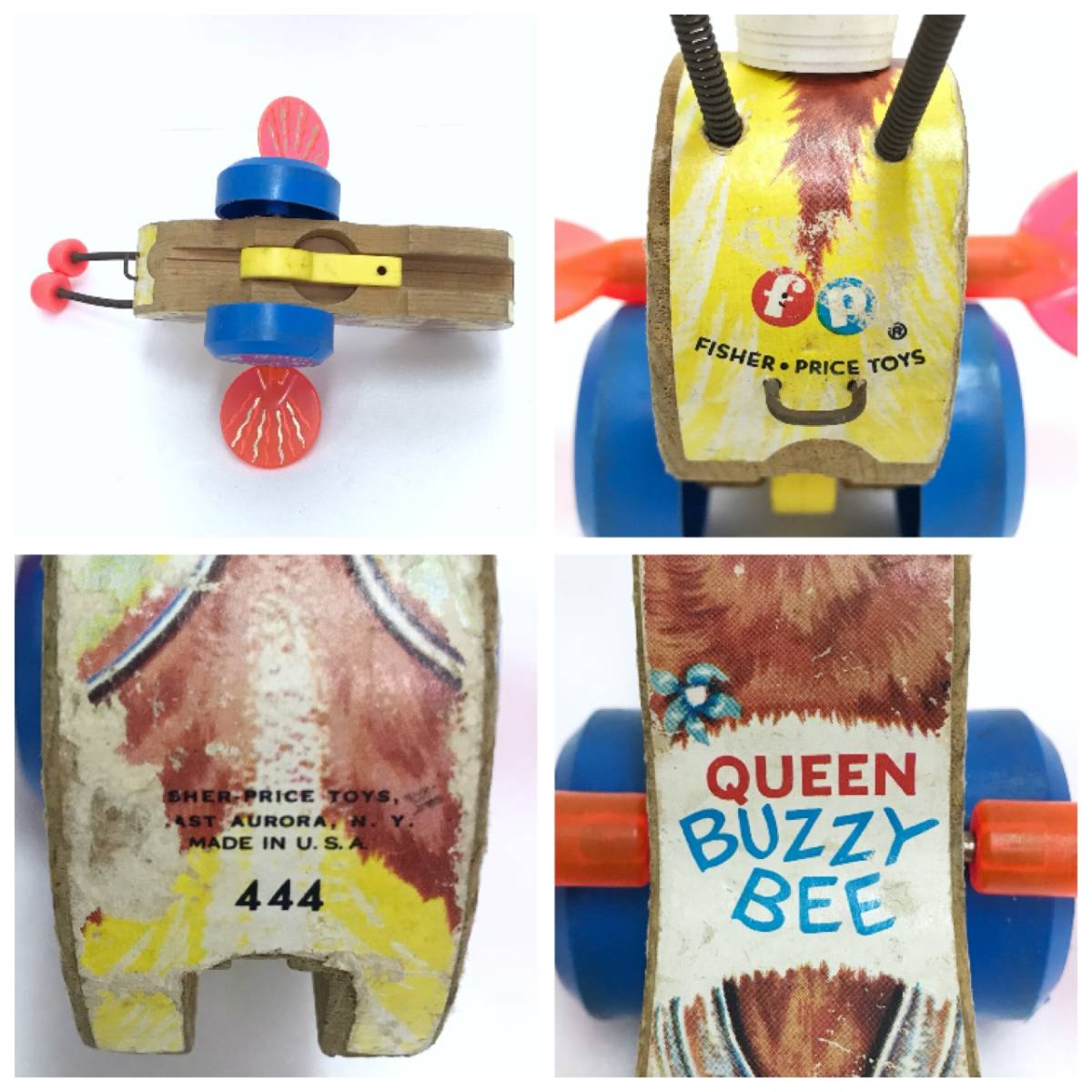  Fischer price Queen baji- Be pull toy toy toy QUEEN BUZZY BEE retro Old Vintage antique D-2290