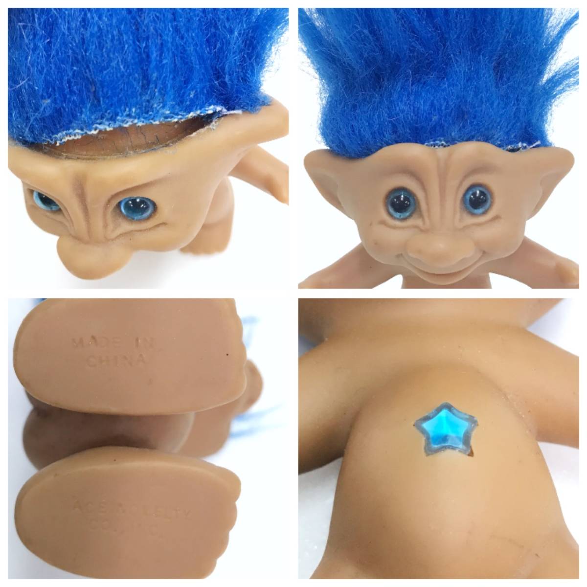 トロール 人形 ブルー ヘア ストーン付 おもちゃ 玩具 レトロ オールド ビンテージ アンティーク コレクション TOY HOBBY 青 TROLL D-2091_画像3