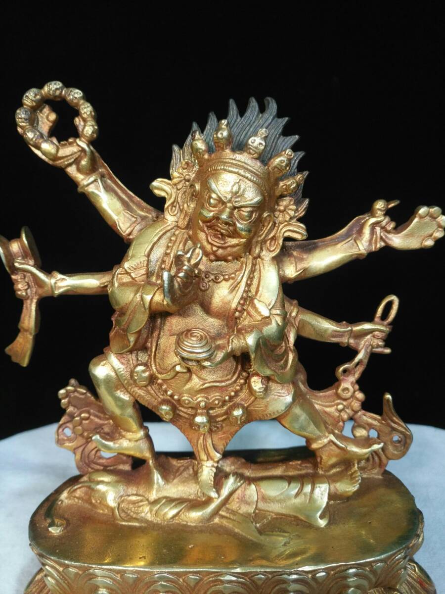 仏像,古董,珍藏,古銅製撒金,鎮宅,辟邪,古美術品,高2⃣️9⃣️cm,重3⃣️5⃣️0⃣️0⃣️克 珍品旧蔵* 清代 銅塗金 【童子騎獣】 仏像 希少珍品 K1128(旧蔵