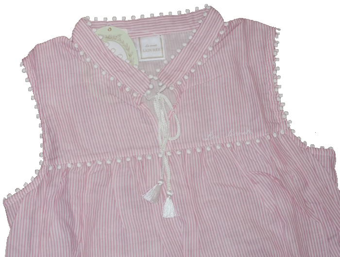 スクレ by ラデュレ/Les secrets by LADUREE Narue★4段ギャザー ワンピース ルームウェア★M-Lサイズ★綿100%生地★ピンク ストライプ柄_画像2