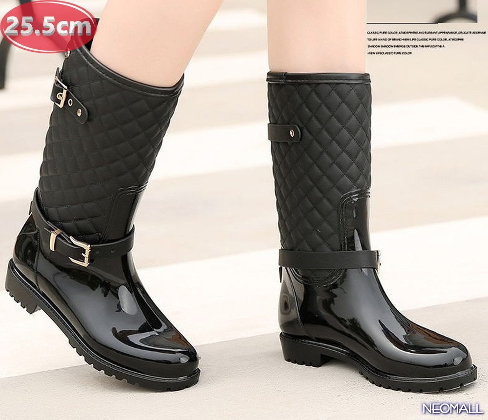  rain measures .* lady's quilting rain boots [493] 25.5cm black rain shoes rainy season measures . slide waterproof rain snow clear weather combined use 