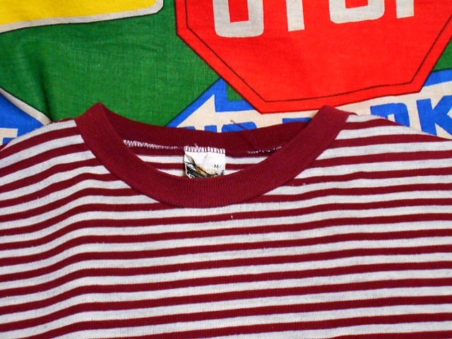 ★年代物らしいダメージが◎な1枚★Made in USAアメリカ製CAMPUSキャンパスビンテージ2色使いボーダーTシャツ70s70年代茶色×白色ツートン_画像3