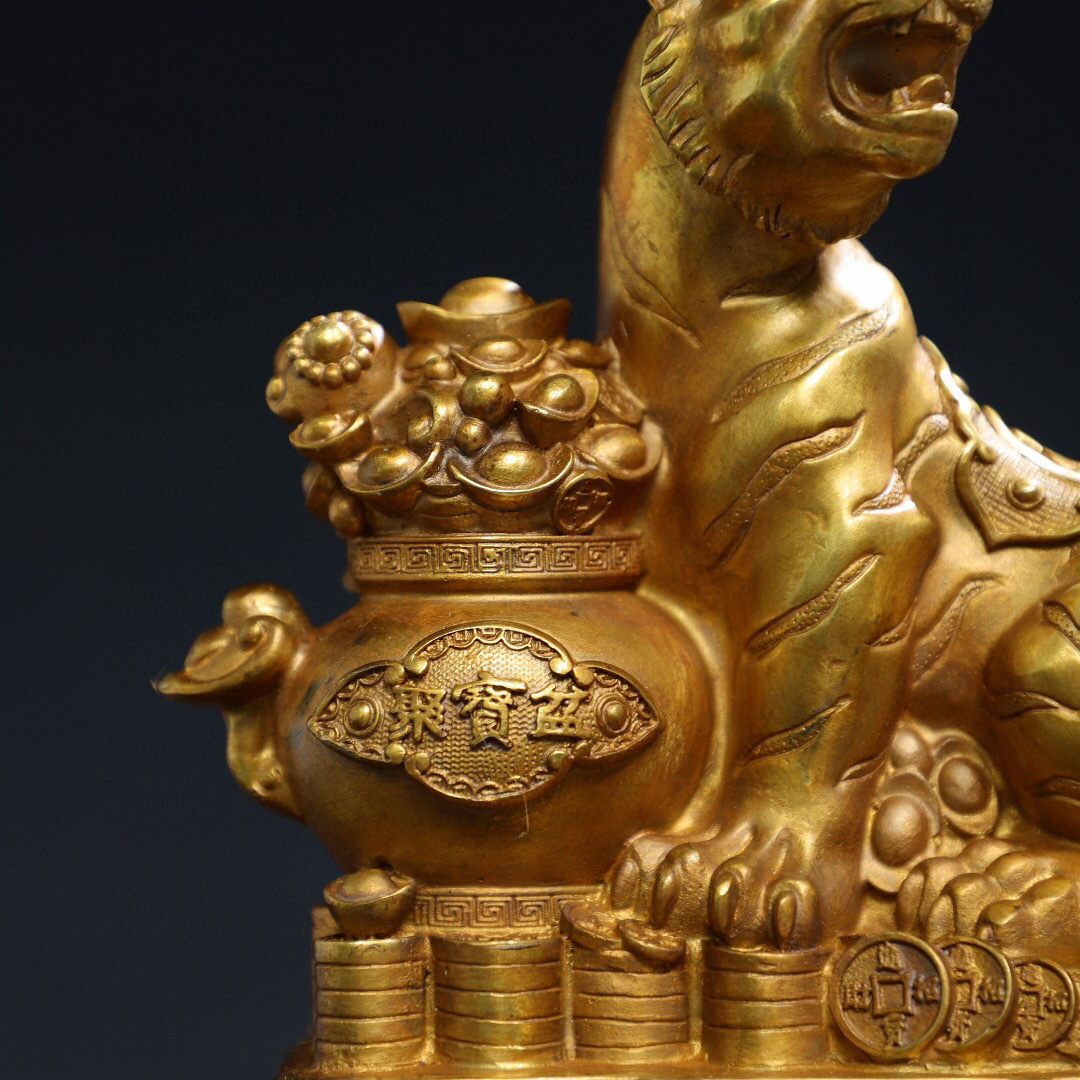 銅製 沈黙は金の置物 抽象的 装飾品 工芸品 美術品 ▽鴻▽ 銅製 塗金 福虎 置物 古賞物 中国古玩 中国古