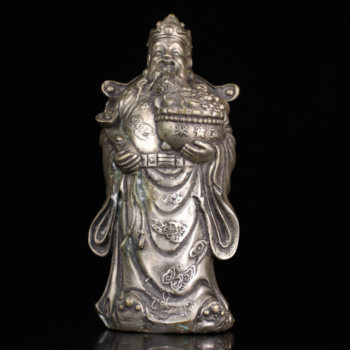 ▽鴻▽ 銅製 銀鍍 財神像 置物 古賞物 中国古玩 中国古 ▽鴻▽ 銅製 銀鍍 財神像 置物 古賞物 中国古玩 中国古