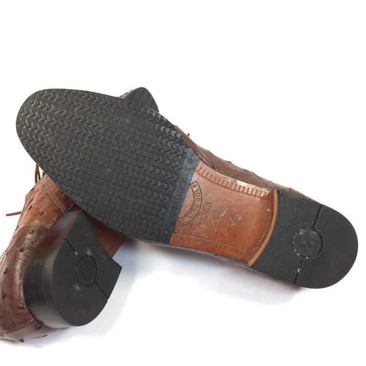 【ALAGY】本物 靴 26cm 茶 総オーストリッチ ストレートチップ ビジネスシューズ 内羽根式 駝鳥 エキゾチックレザー 男性用 メンズ_画像5