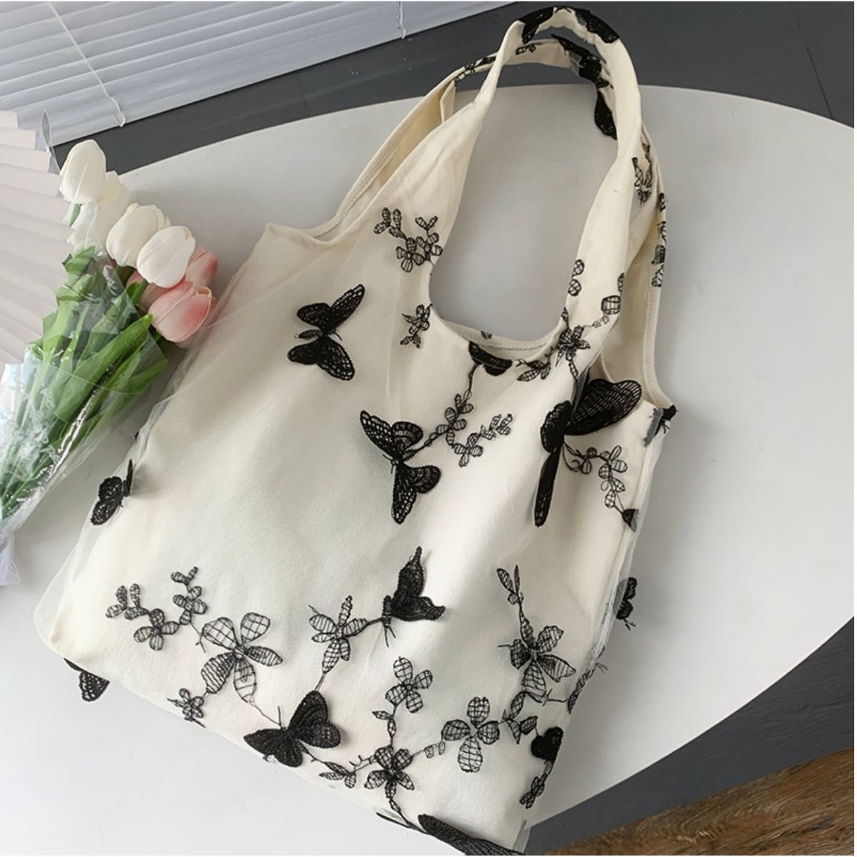 韓国デザイン 大容量 シルクスカーフトートバッグ エコBAG トートバッグ 蝶 韓国 人気 エコバッグ ショルダーバッグ