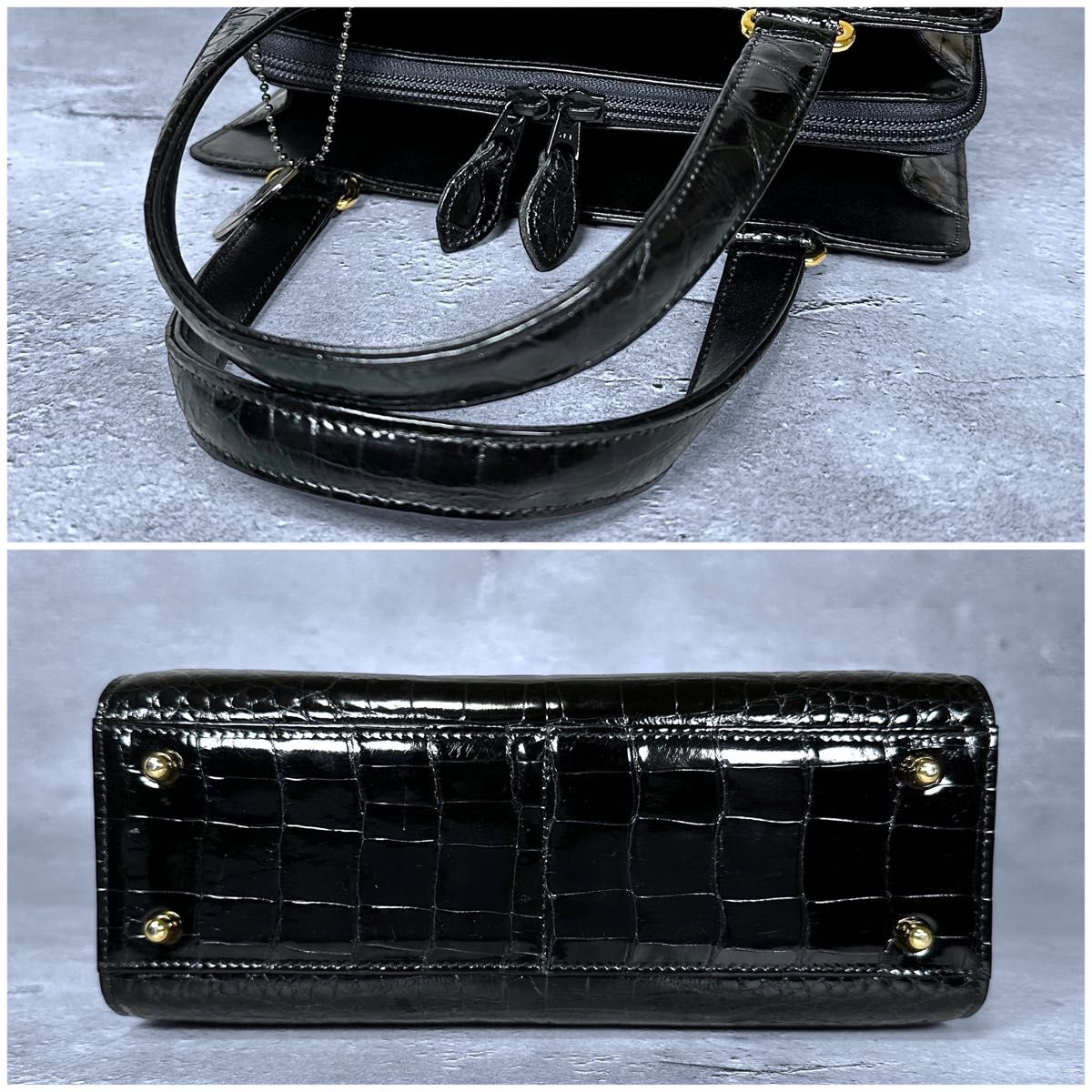 美品】JRA 認定 シャイニング クロコダイル レザー ハンドバッグ 美品】JRA 認定 シャイニング クロコダイル レザー ハンドバッグ