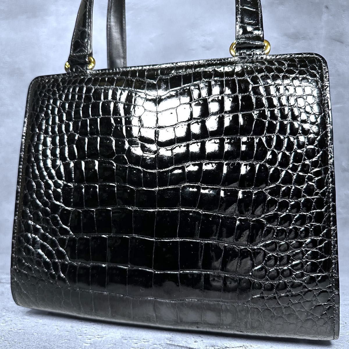 美品】JRA 認定 シャイニング クロコダイル レザー ハンドバッグ 美品】JRA 認定 シャイニング クロコダイル レザー ハンドバッグ