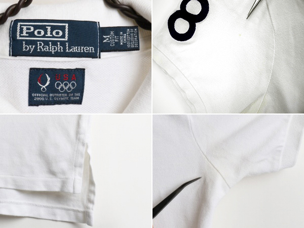  большой po колено # POLO Polo Ralph Lauren Пекин Olympic USA представитель модель вышивка олень. . рубашка-поло с коротким рукавом ( мужской мужчина M ) б/у одежда белый 