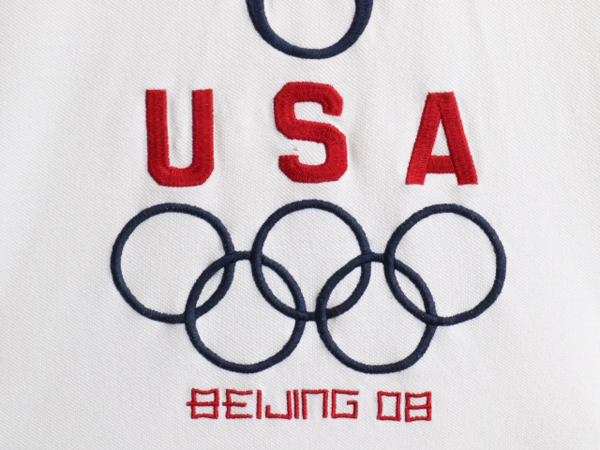  большой po колено # POLO Polo Ralph Lauren Пекин Olympic USA представитель модель вышивка олень. . рубашка-поло с коротким рукавом ( мужской мужчина M ) б/у одежда белый 