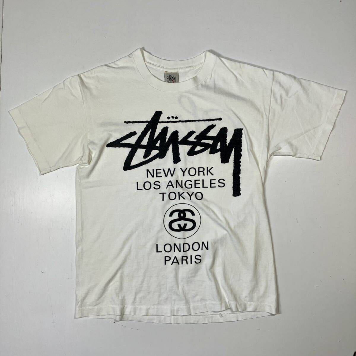 M】90s Old Stussy World Tour Logo Print Tee White 90年代 M】90s Old Stussy World Tour Logo Print Tee White 90年代
