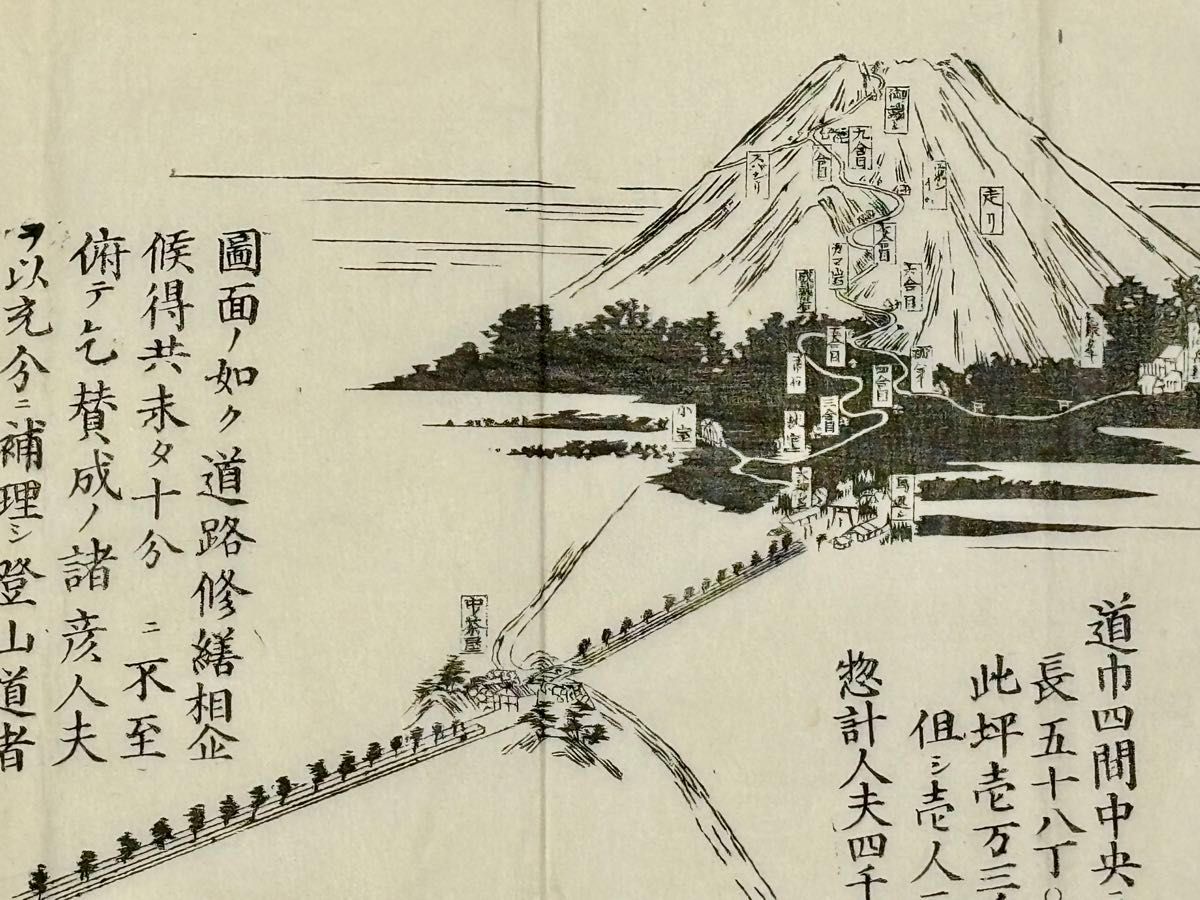 富士山北口本道 道路修繕募集刷物」稲田惣七 明治期 木版画 1枚 富士山北口本道 道路修繕募集刷物」稲田惣七 明治期 木版画 1枚