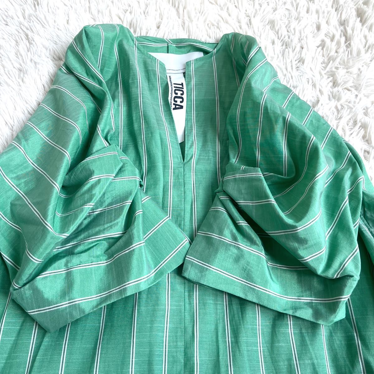 TICCA ティッカ 川上桃子 ツイストスリーブ ロング ワンピース ストライプ 美品 TICCA ツイストスリーブワンピース 川上桃子コラボ 別注