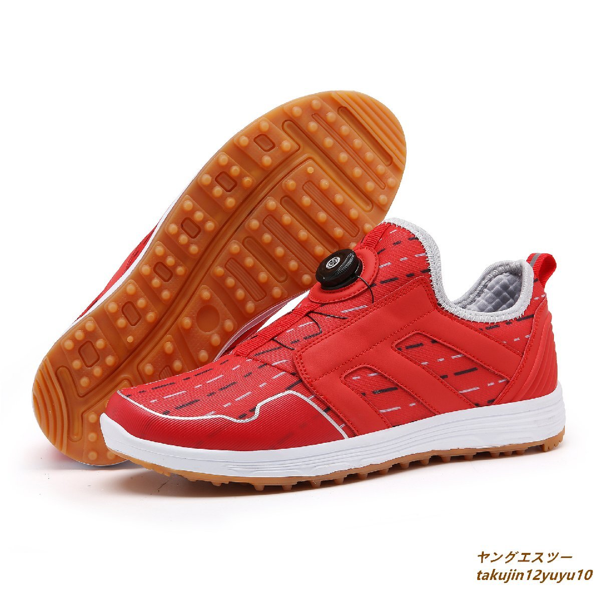 人気提案 新品 ゴルフシューズ 正規品 メンズ 26.5cm レッド 耐磨 防滑 男性スポーツシューズ 軽量 落書き フィット感 幅広 運動靴 ダイヤル式 26.5cm