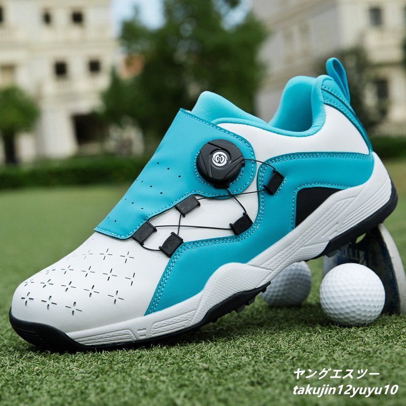 【セール】 スニーカー スポーツシューズ スパイクレス ゴルフシューズ 高級品 デニス 26.5cm 水色/白 防水防滑 ウォーキングシューズ軽量 運動靴 26.5cm