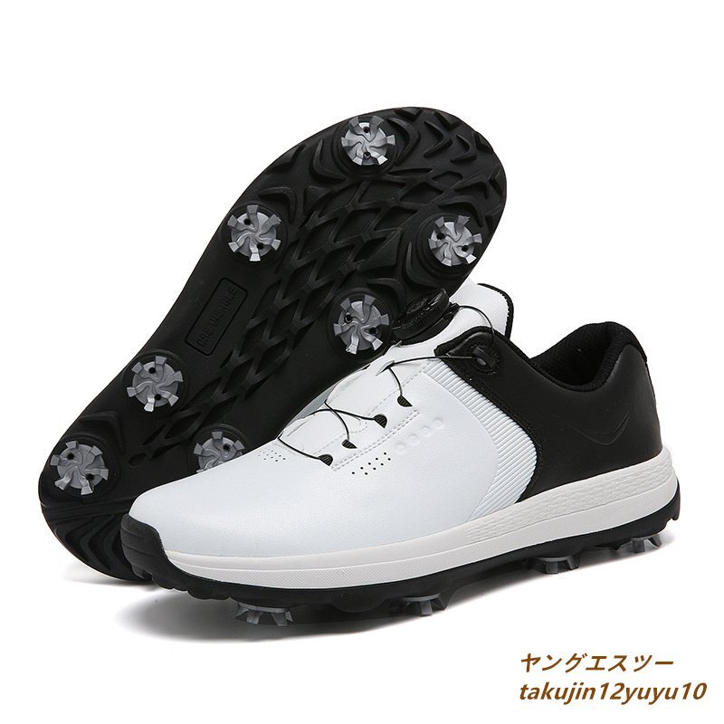 【即納&大特価】 通気性 弾力性 新品 軽量スポーツシューズ フィット感 運動靴 ソフトスパイク 強いグリップ ゴルフシューズ 高級品 防滑 26.5cm 白/黒 耐磨 26.5cm