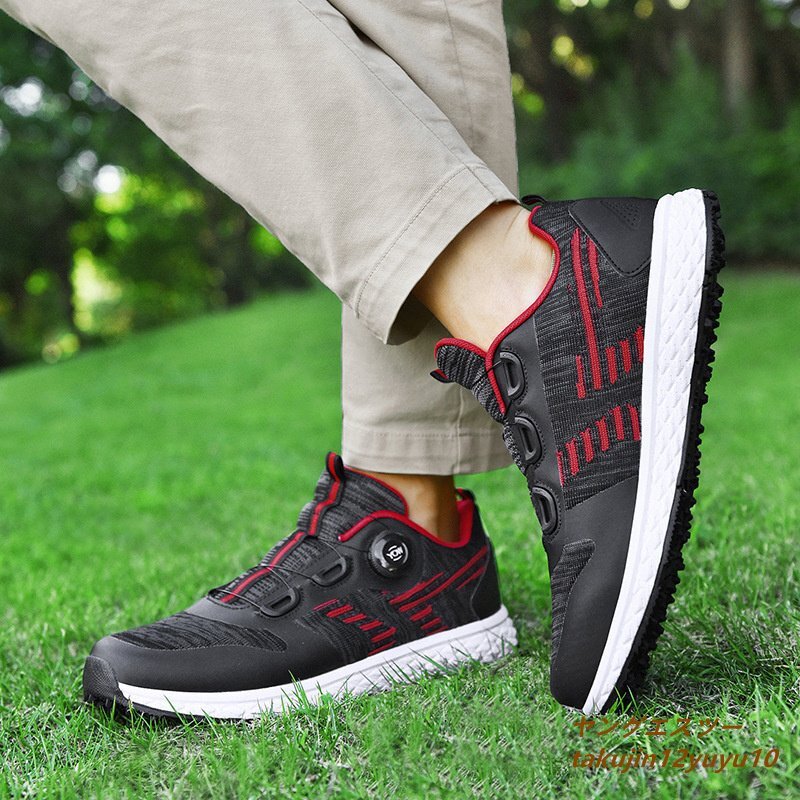 高評価アイテム 高級品 メンズ ゴルフシューズ 新品 ダイヤル式 運動靴 4E 幅広い Golf shoes スポーツシューズ フィット感 軽量 防滑 弾力性 黒 27.0cm 27.0cm