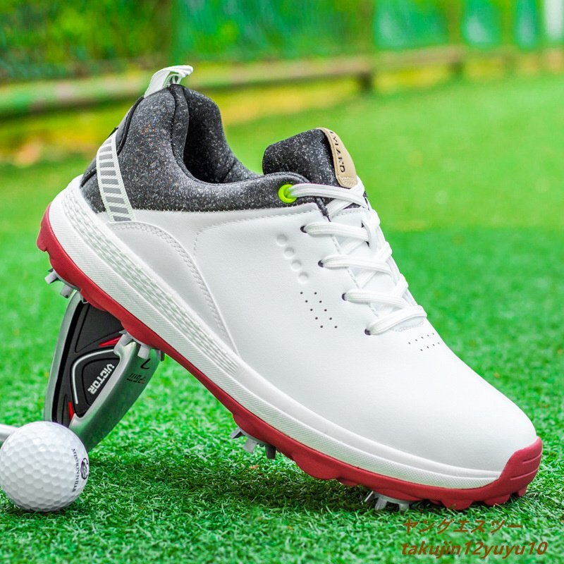 一流の品質 ゴルフシューズ メンズ ソフトスパイク 強いグリップ 4E 運動靴 新品 スポーツシューズ 軽量 フィット感 弾力性 防水 防滑 耐磨 白 26.5cm 26.5cm