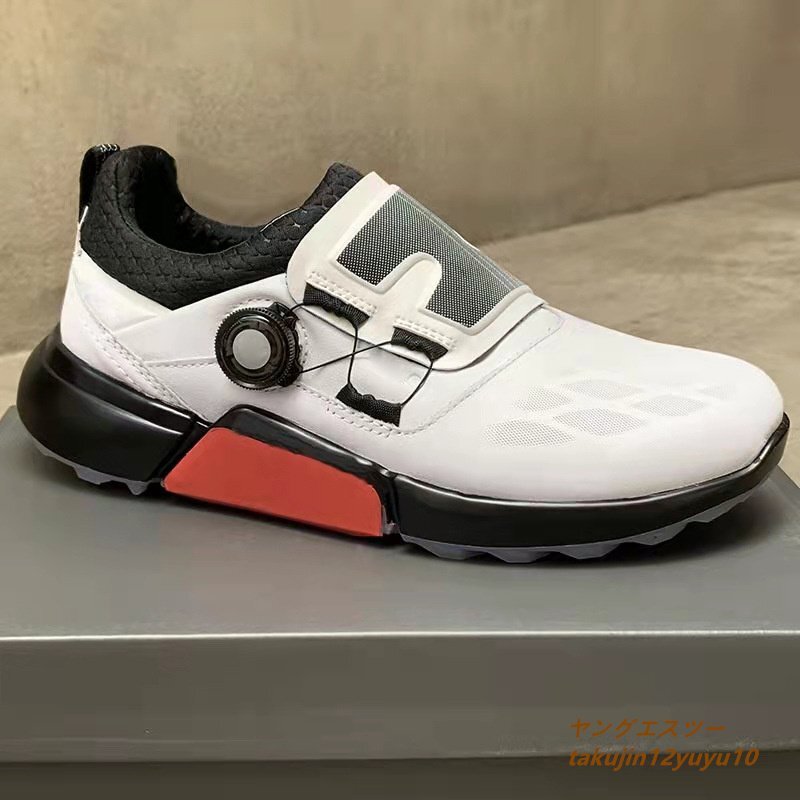 ファッションシーンで話題のこれから流行るブランド12選 新品 ゴルフシューズ 高級品■本革 スポーツシューズ 26.5cm 白/赤 運動靴 フィット感 ソフトレザー 切替 強いグリップ 幅広い メンズ 26.5cm
