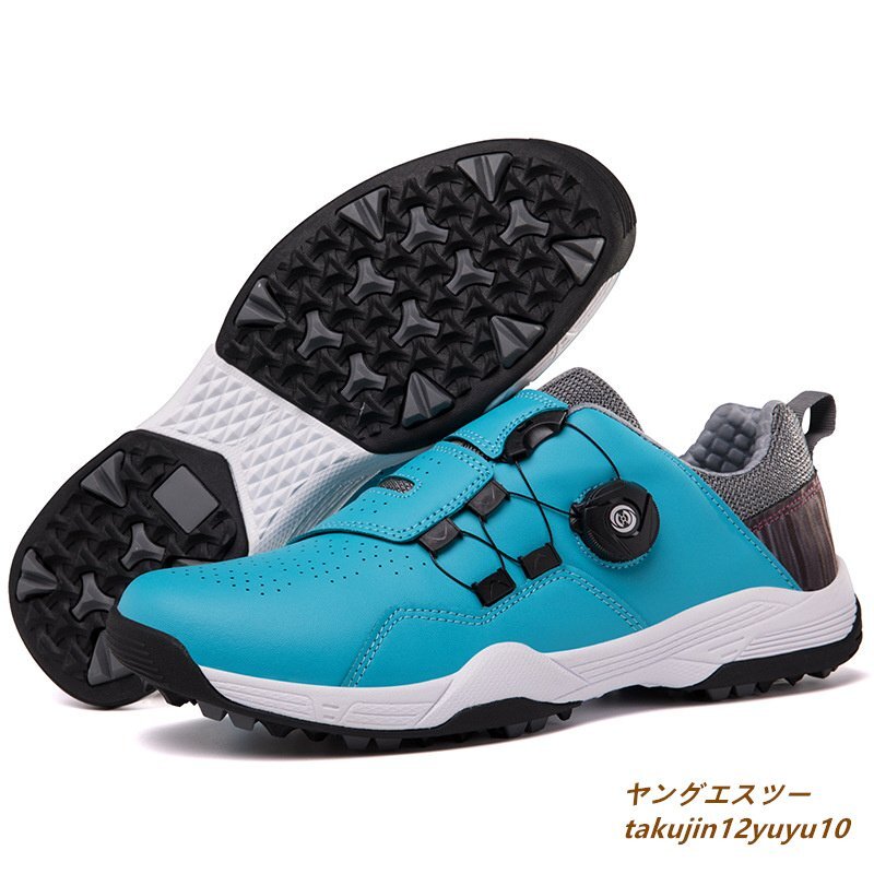 超美品 スポーツシューズ 幅広 運動靴 メンズ 高品質ダイヤル式 絶賛★ゴルフシューズ 紳士 26.5cm 水色 撥水 防滑耐磨 フィット感 スニーカー 26.5cm