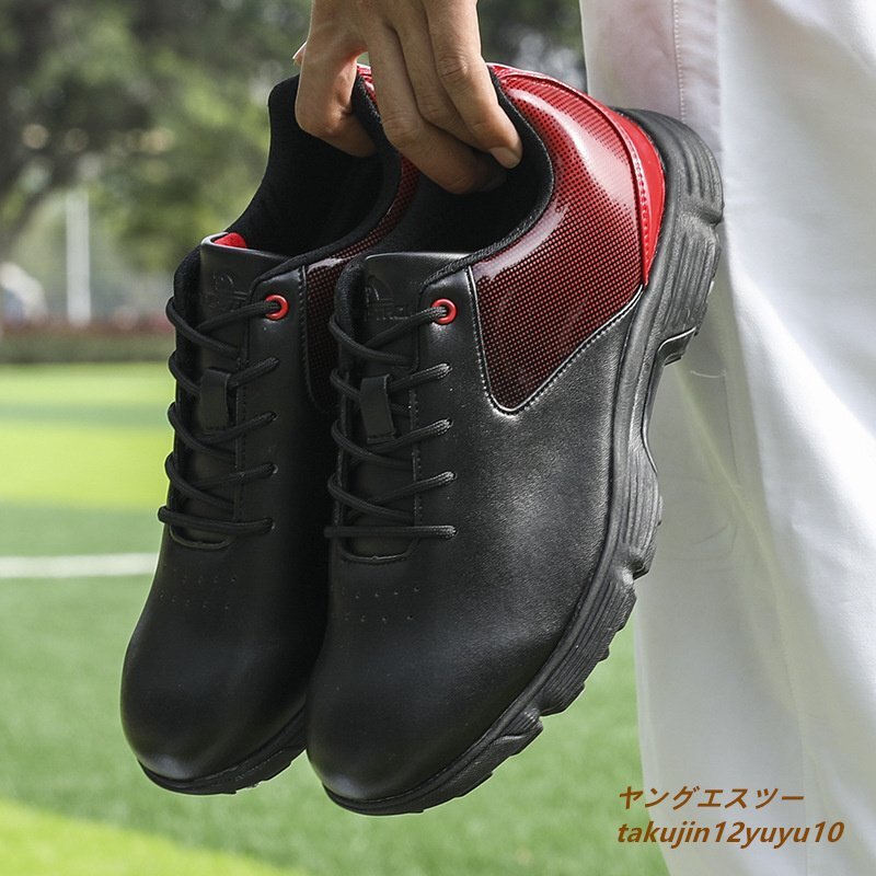 正規品販売! 運動靴グラデーション ソフトスパイク 強いグリップ スポーツシューズ 新品 ゴルフシューズ 超希少 幅広 25.0cm 黒/赤 防滑撥水 スニーカー 25.0cm