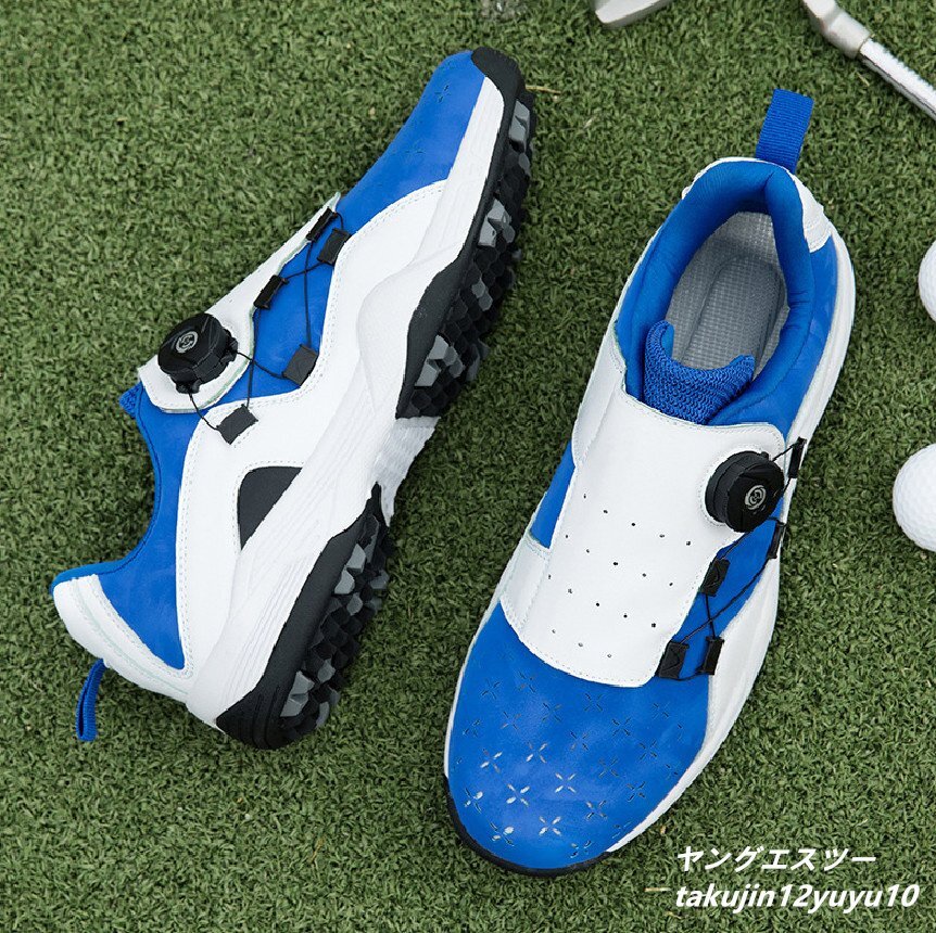 一流の品質 デニス スニーカー 迷彩柄 スポーツシューズ スパイクレス ゴルフシューズ 高級品 運動靴 26.5cm 青/白 防水防滑 ウォーキングシューズ軽量 26.5cm