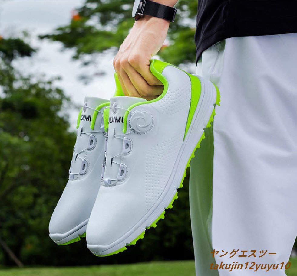 セブンイレブン 冬ギフト カタログ Golf ダイヤル スニーカー メンズ 新品セール■ゴルフシューズ shoes 27.0cm 白/緑 防水防滑耐磨 ワイドスポーツシューズ ソフトスパイク靴 27.0cm