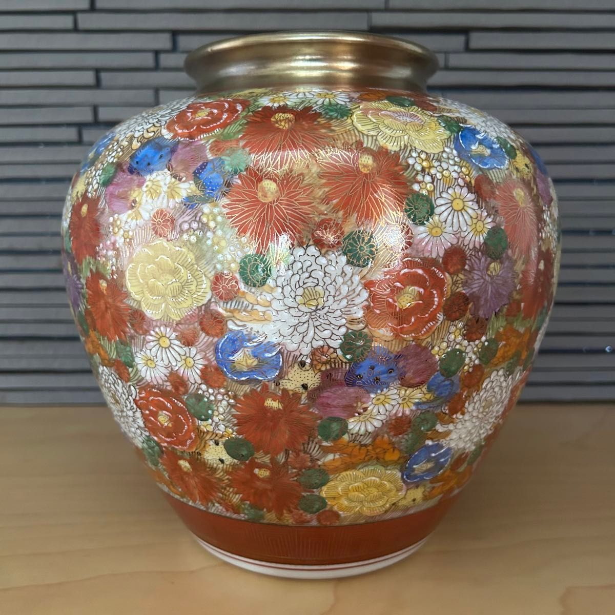 九谷焼【九谷清峰】花詰 壺 花器 花瓶 特大25cm 陶器 金彩 九谷焼【九谷清峰】花詰 壺 花器 花瓶 特大25cm 陶器 金彩