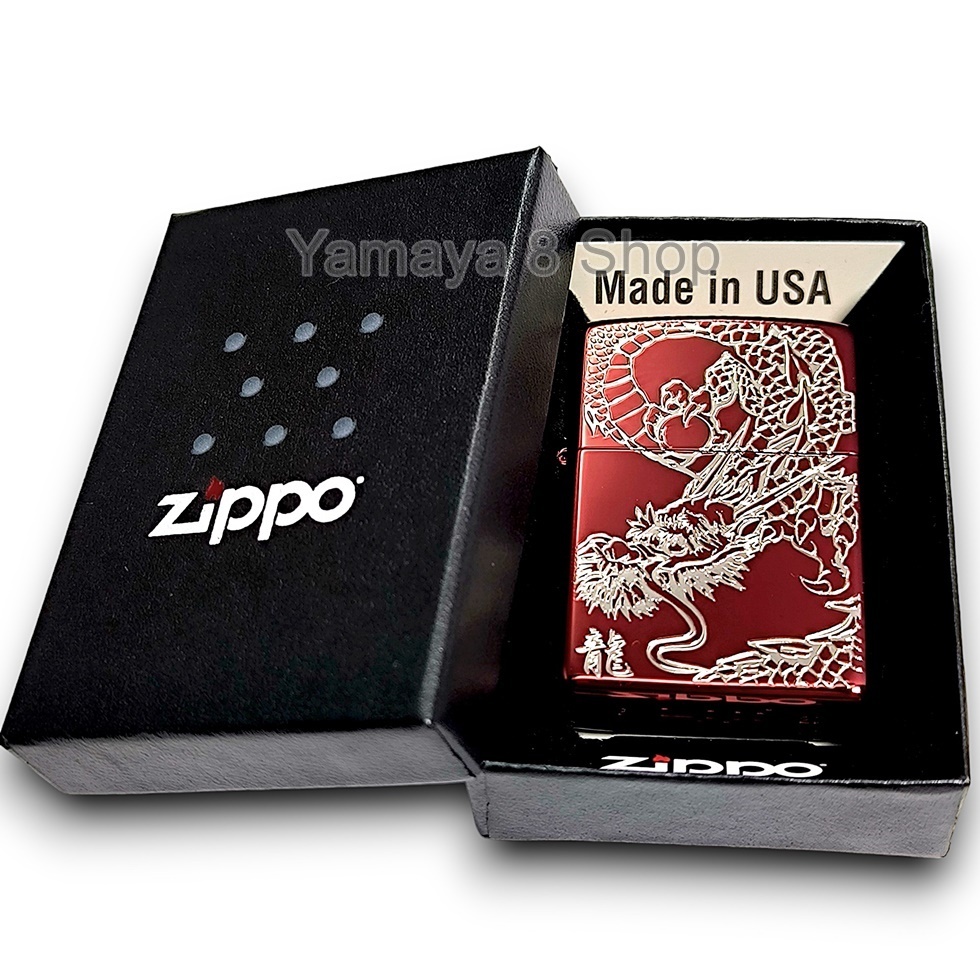 ZIPPO イオンレッド 和柄 龍 銀差し レッド 彫り ジッポー ZIPPO イオンレッド 和柄 龍 銀差し レッド 彫り ジッポー