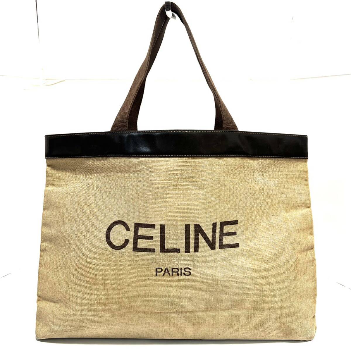 【送料無料】celine セリーヌ　　麻　ジュートバッグ　トートバッグ　肩掛け　ロゴ　カバン　大容量　レディース　鞄