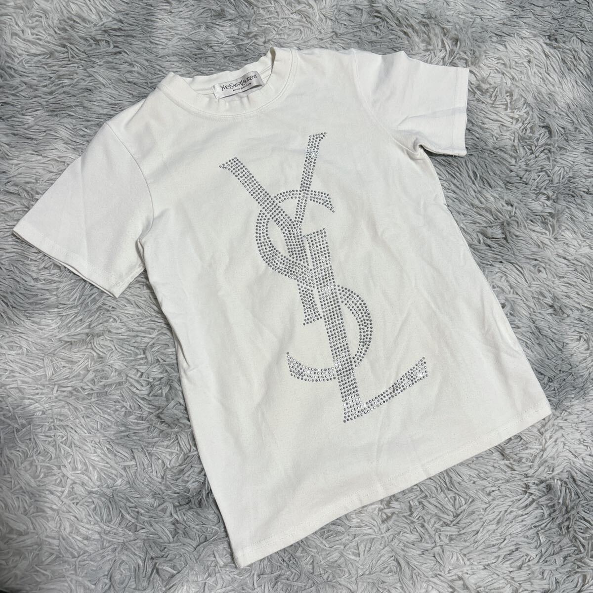 Yves Saint Laurent イヴサンローラン ラインストーン ロゴ T Yves Saint Laurent イヴサンローラン ラインストーン ロゴ T