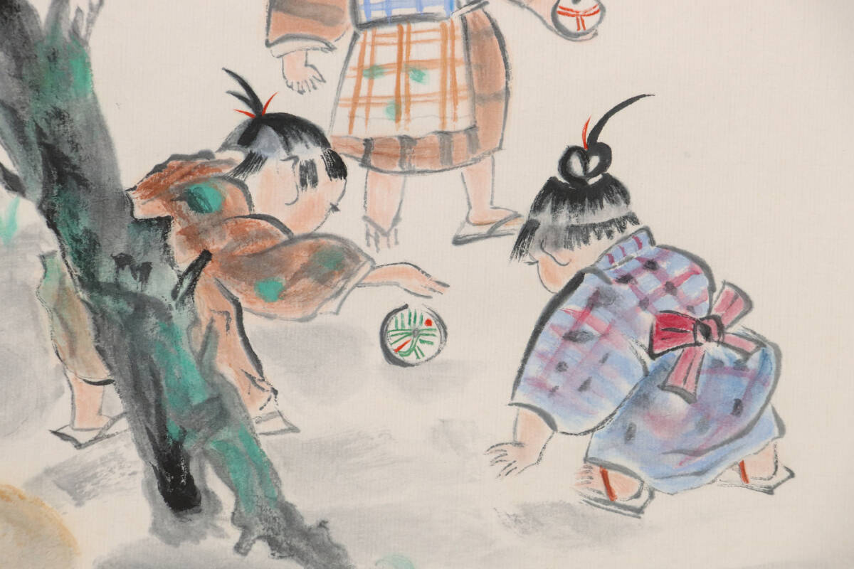 模写】日本画 紙本 掛け軸「良寛を偲びて」子供画賛 作者不明 模写】日本画 紙本 掛け軸「良寛を偲びて」子供画賛 作者不明