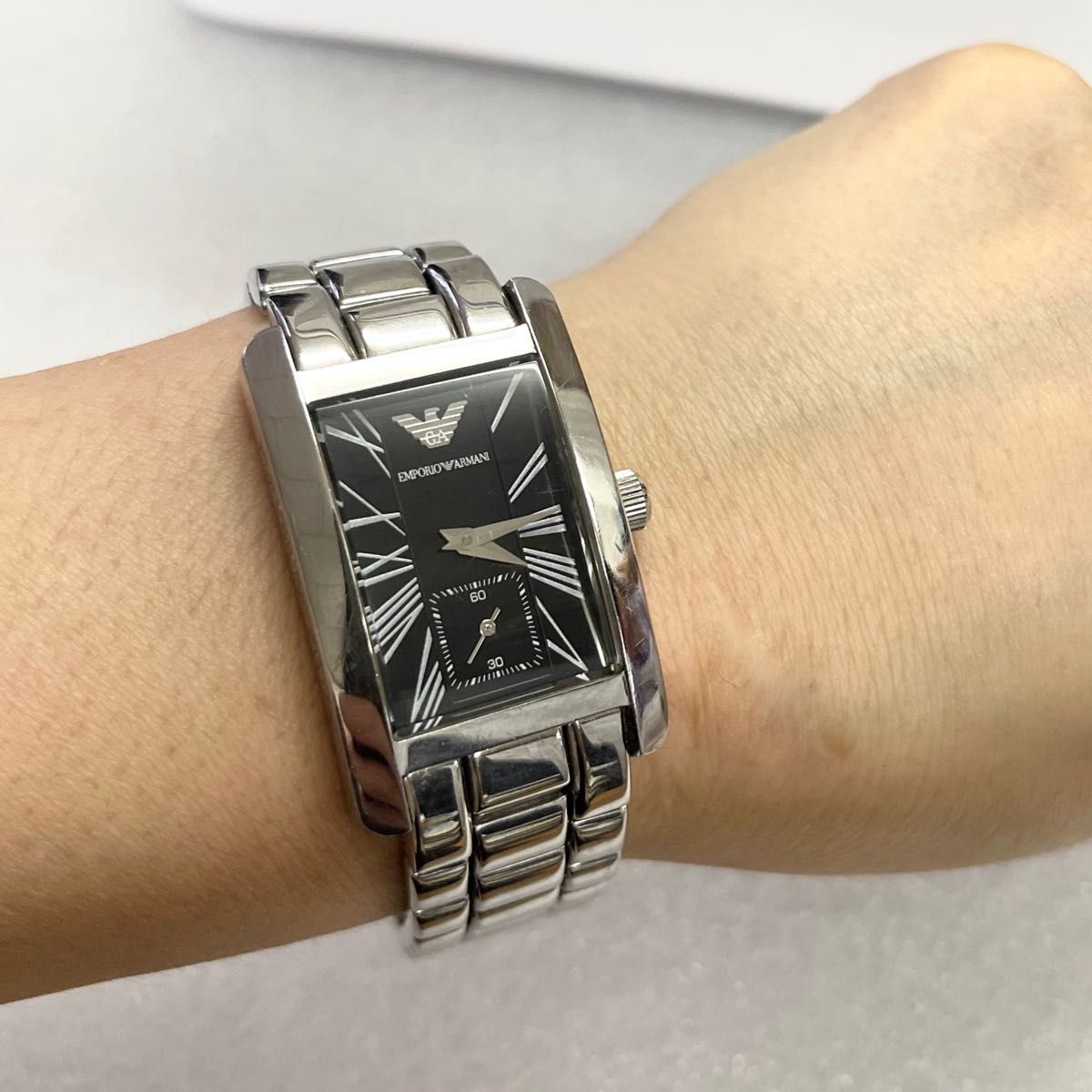 稼働 EMPORIO ARMANI 腕時計 メンズ スモセコ ブラック文字盤 稼働 EMPORIO ARMANI 腕時計 メンズ スモセコ ブラック文字盤