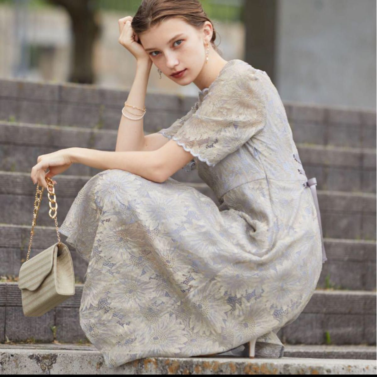 Dorry Doll ゴールドヴィンテージレースワンピースドレス ブルー Dorry Doll ゴールドヴィンテージレースワンピースドレス ブルー