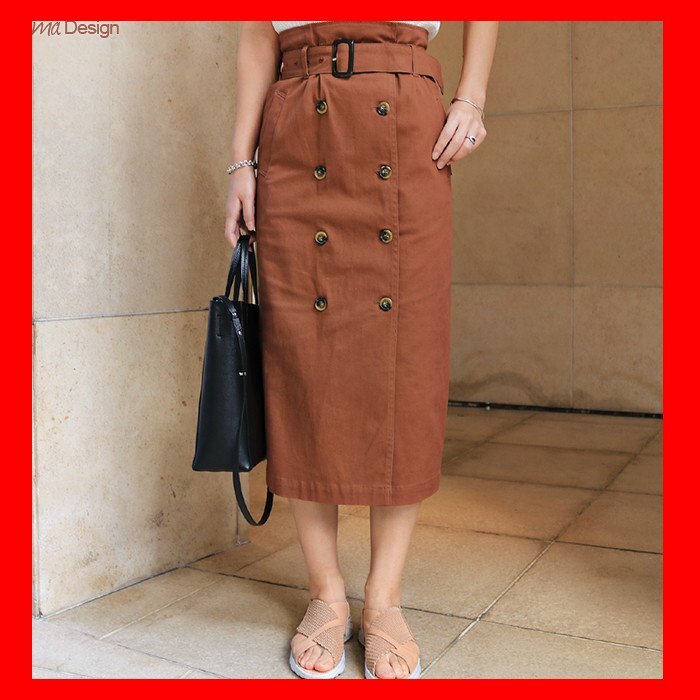 【Mサイズ】トレンチ 前ボタン ツイル タイト スカート ブランド Alma Design アルマデザイン ロング丈 ミモレ丈 スカート_画像1