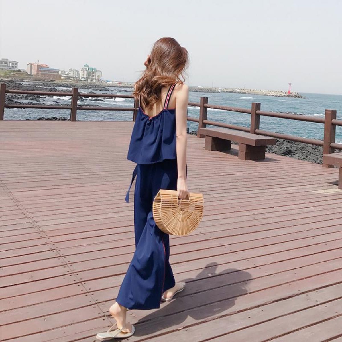 韓国 キャミソール ワイドパンツ セットアップ セットアップ キャミソール ワイドパンツ 韓国 海 夏 かわいい