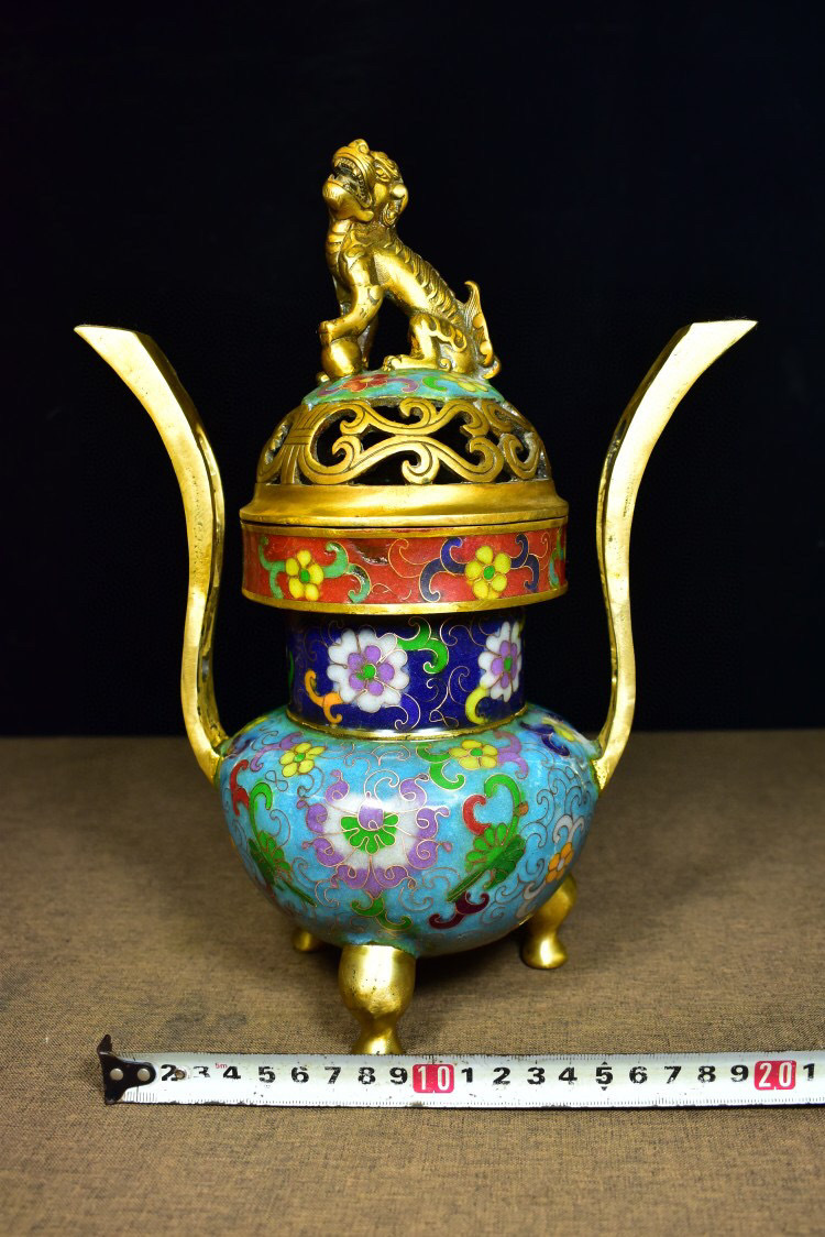 古寶奇蔵】黄銅製・景泰藍・琺瑯彩・雙耳・三足熏香炉・置物・賞 古寶奇蔵】黄銅製・景泰藍・琺瑯彩・雙耳・三足熏香炉・置物・賞