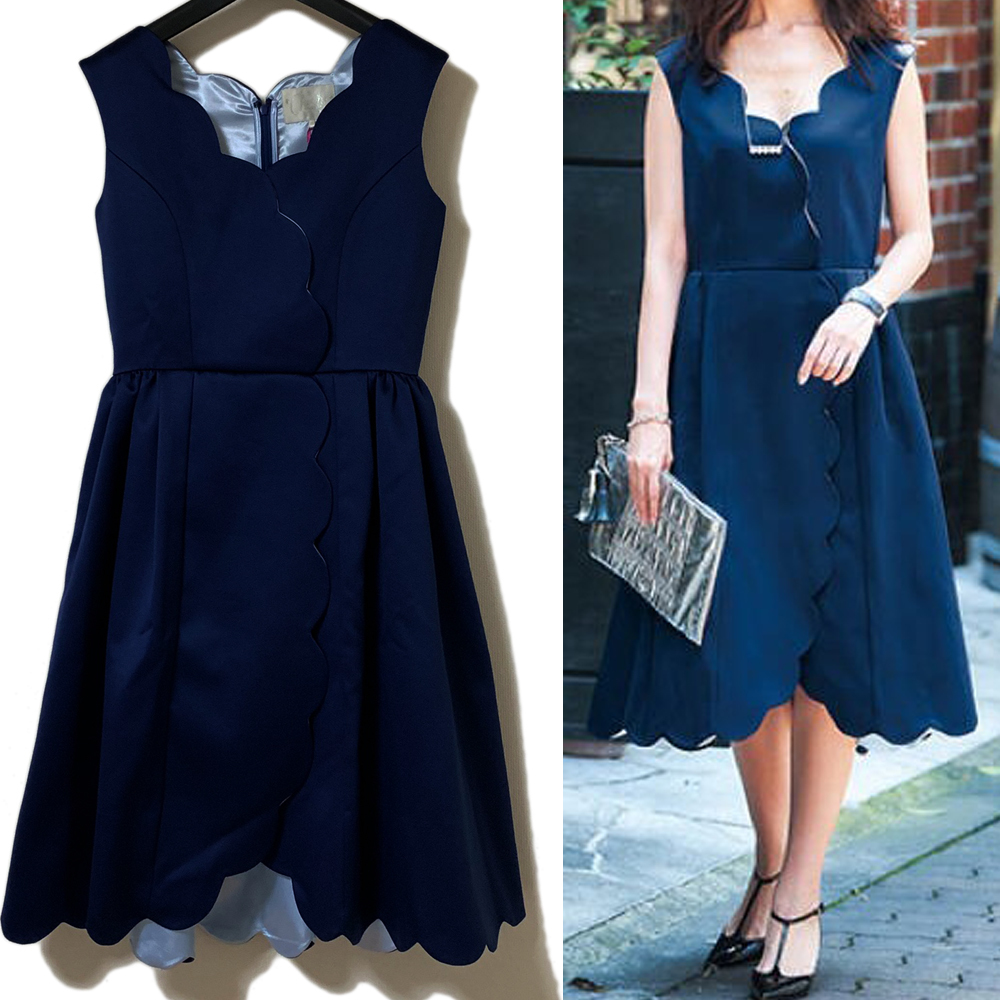  tag equipped Chesty ska LAP satin One-piece 1 navy navy blue color formal dress Chesty Scallop Satin Onepiece