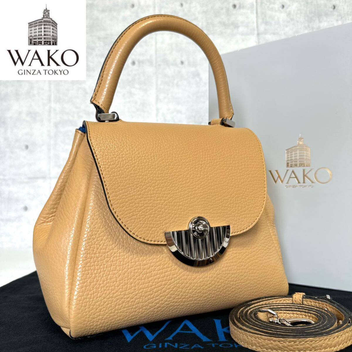 美品 WAKO 銀座 和光 Sac de Temps 時のバッグ ワコウ シボ革 美品 WAKO 銀座 和光 Sac de Temps 時のバッグ ワコウ シボ革