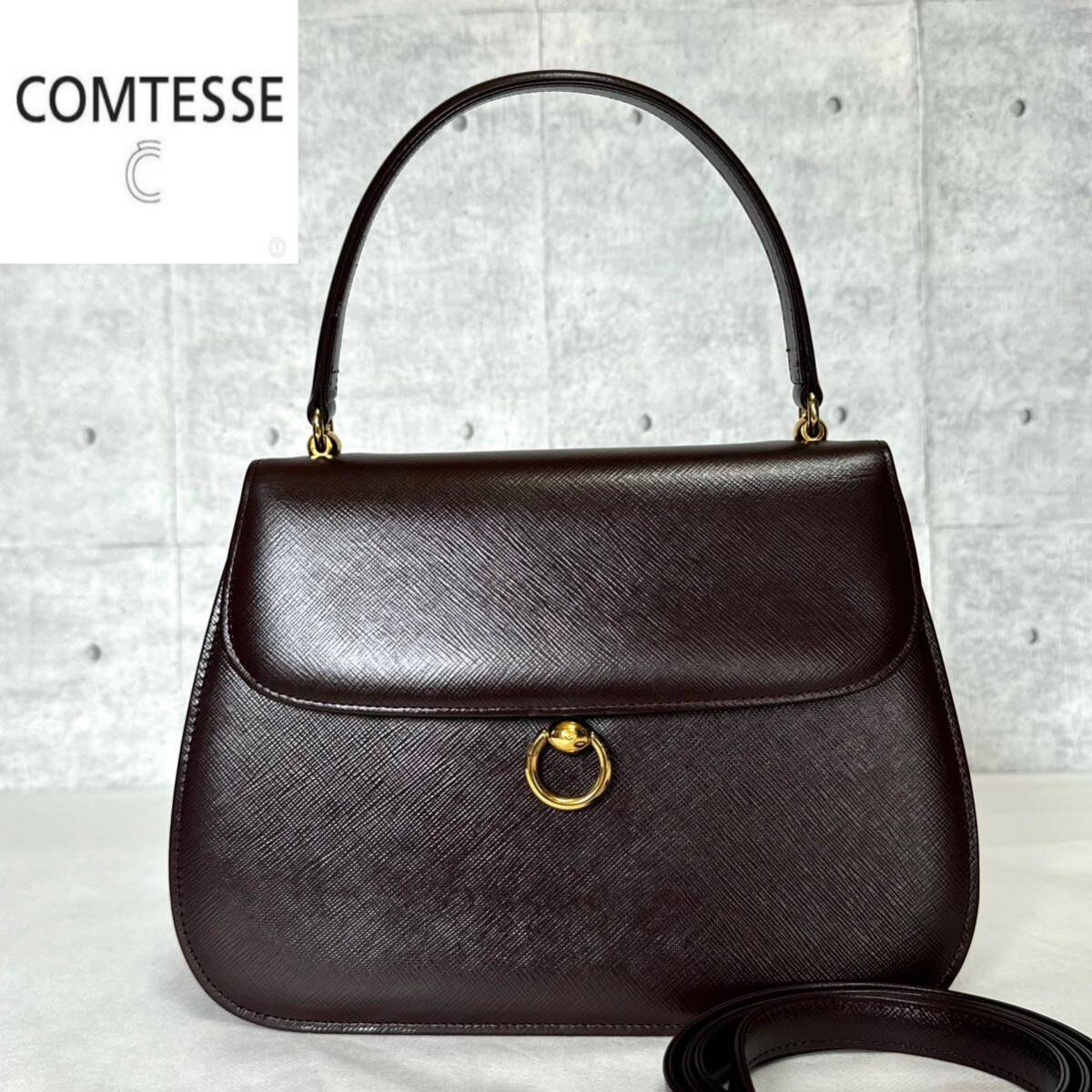 美品 COMTESSE コンテス ボルドー サフィアーノレザー ゴールド 美品 COMTESSE コンテス ボルドー サフィアーノレザー ゴールド