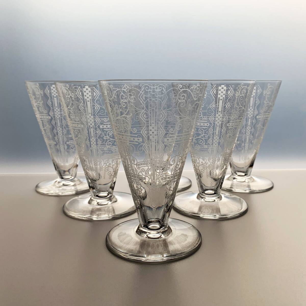 オールド バカラ リド ワイン グラス 6客 セット BACCARAT LIDO H11.4㎝ エッチング アールデコ 廃盤 ビア フランス アンティーク 美品