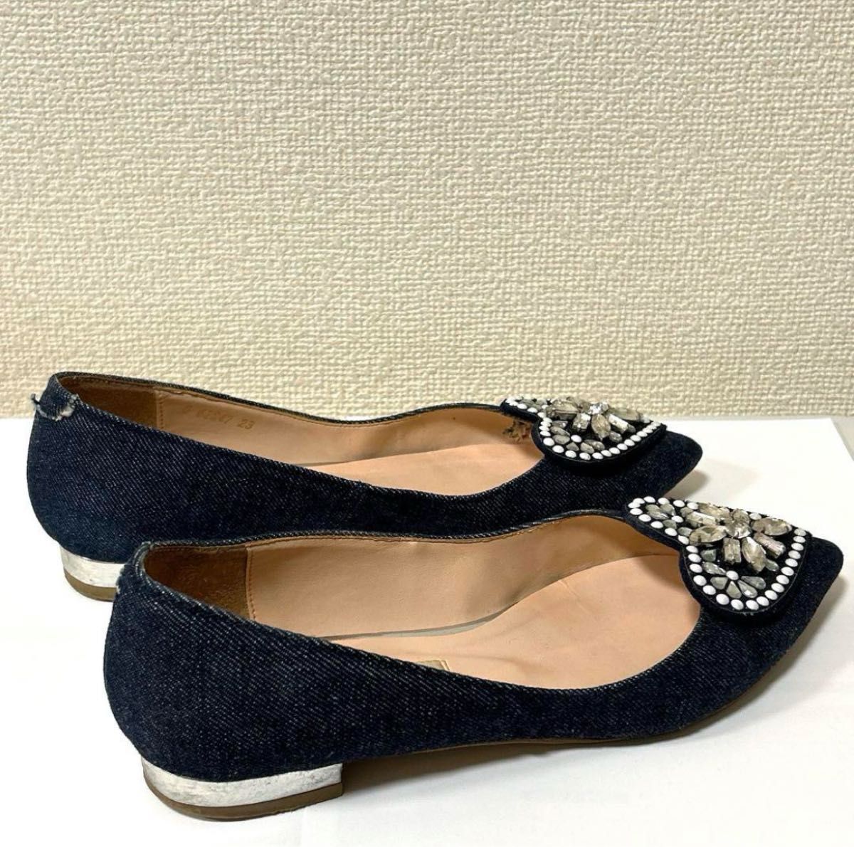 美品Dianaダイアナフラットシューズパンプスデニム素材ハート 美品Dianaダイアナフラットシューズパンプスデニム素材ハート