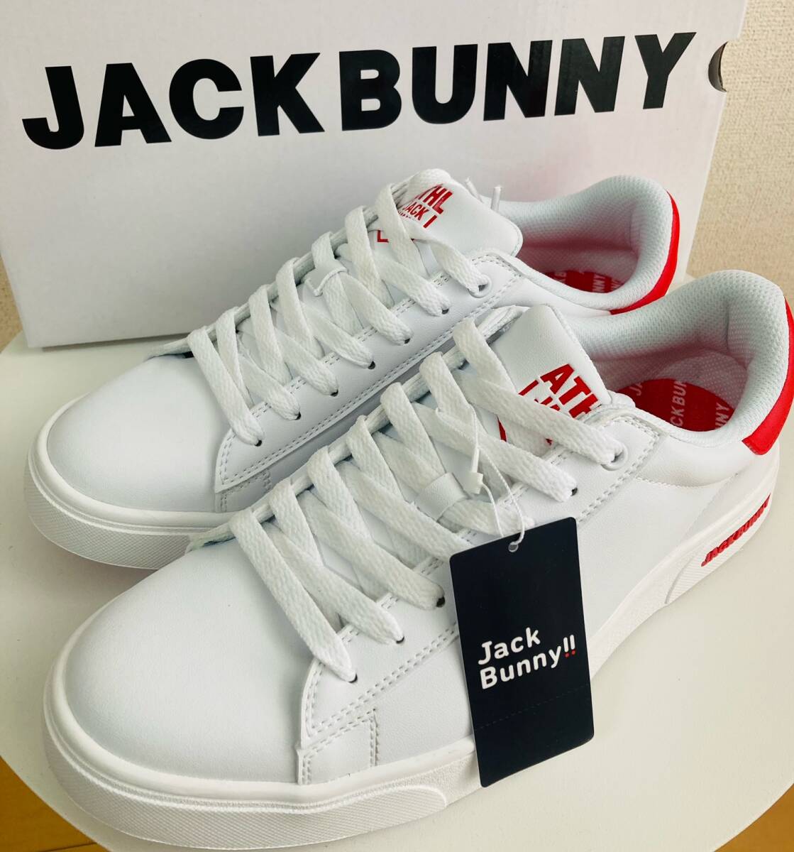 新品 パーリーゲイツ ジャックバニー スパイクレスシューズ 白赤 27.0cm PEARLY GATES JACK BUNNY
