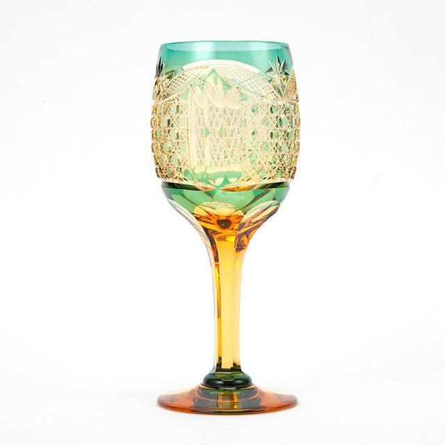  free shipping Edo cut . amber crystal wine glass ( green ) tradition handicraft wine glass (83)